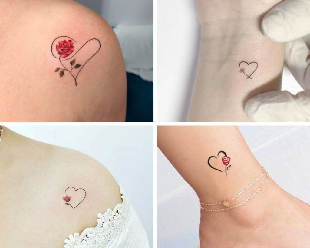 corazón con rosa a color ▷ ideas de tatuajes minimalistas con significado
