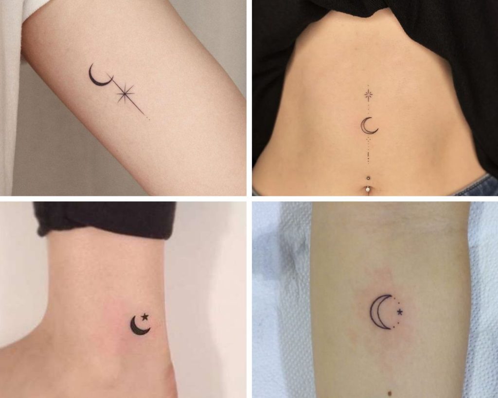 Luna y estrella ▷ ideas de tatuajes minimalistas para mujeres