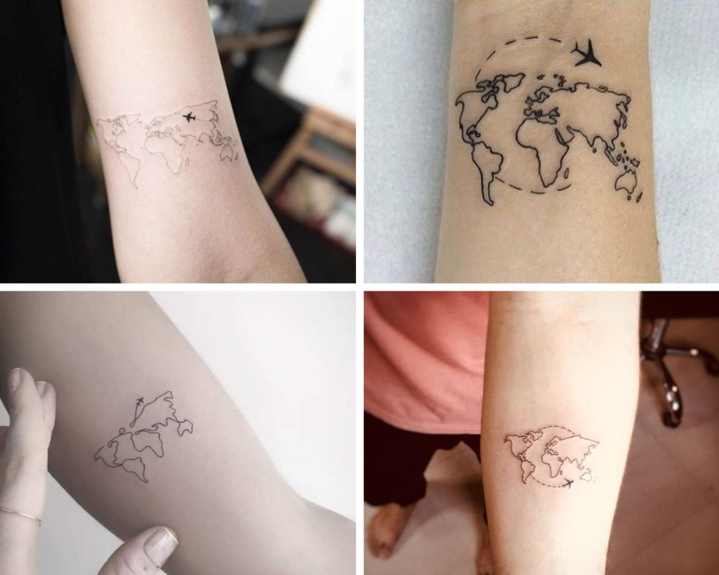 Mapa y avión ▷ ideas de tatuajes minimalistas para mujeres