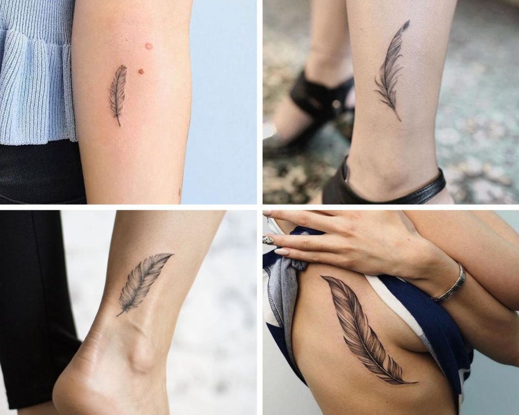 Pluma ▷ ideas de tatuajes minimalistas para mujeres