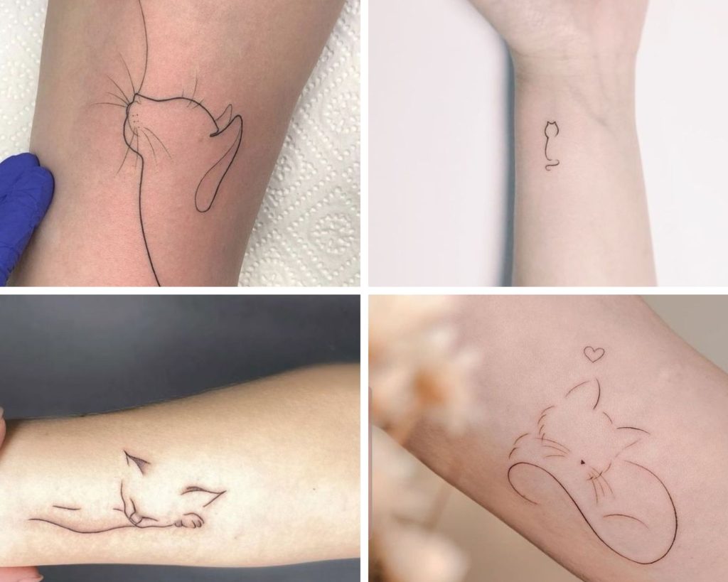 Silueta de gato ▷ ideas de tatuajes minimalistas para mujeres